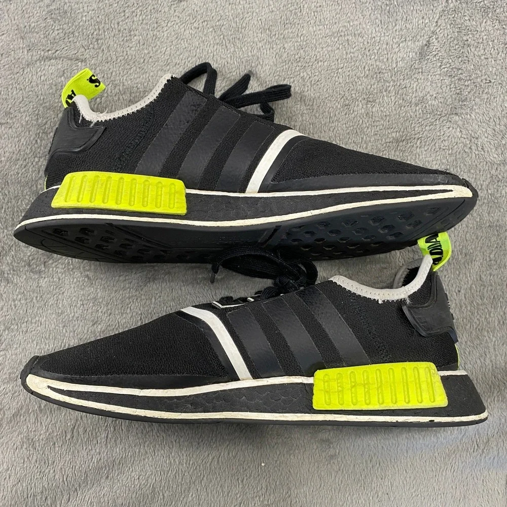 Adidas NMD R1 Black Neon‎ Yellow Mens Sz 12 GV7183 Shoes Sneakers